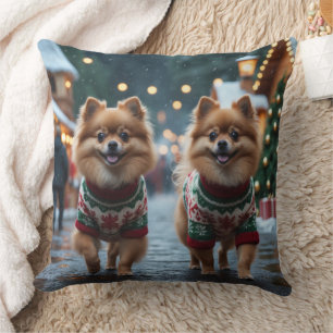 Almofada Cães Pomerânia Natal Neve Férias 
