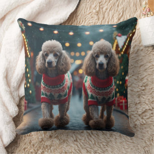 Almofada Cães Poodle Natal Neve Feriado 
