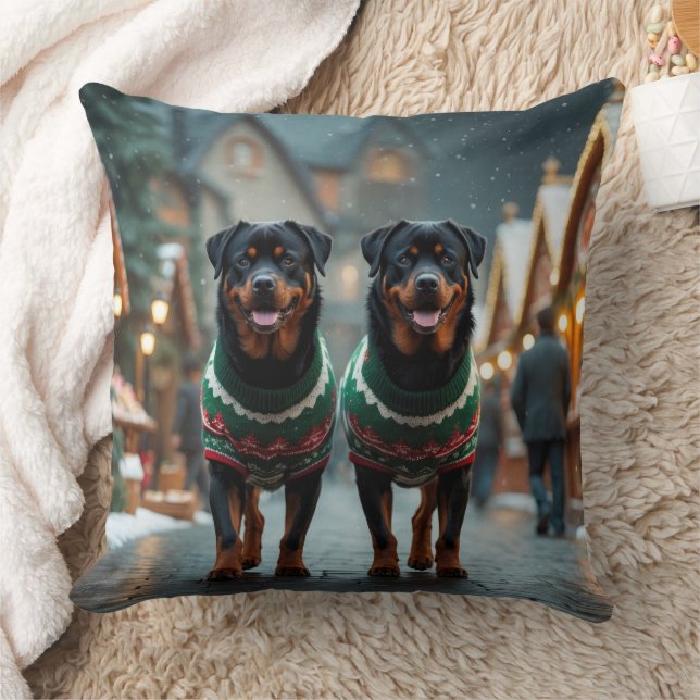 Almofada Cães Rottweiler Natal Neve Férias (Cobertor)