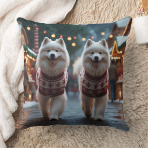 Almofada Cães Samoyed Natal Neve Férias