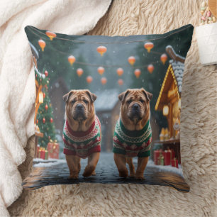 Almofada Cães Shar Pei Natal Neve Férias