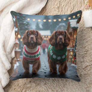 Almofada Cães Spaniel Tibetano Natal Neve Feriado