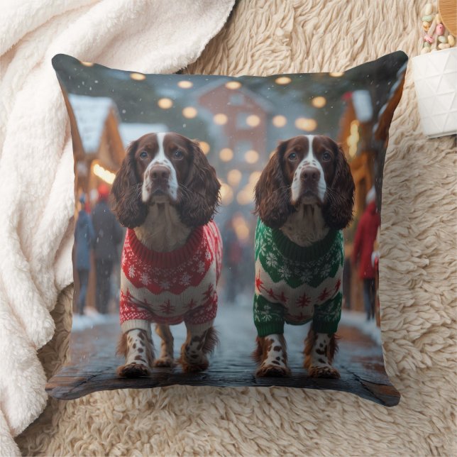 Almofada Cães Springer Spaniel Natal Neve Férias (Cobertor)