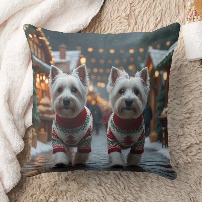 Almofada Cães Terrier Branco do West Highland Natal Neve  (Cobertor)