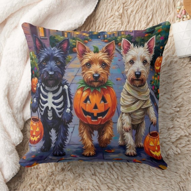 Almofada Cães Terrier Escocês em Fantasias de Halloween (Cobertor)
