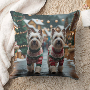 Almofada Cães Terrier Tibetano Natal Neve Férias
