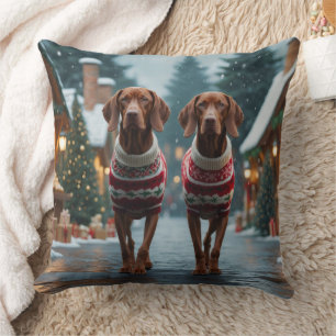 Almofada Cães Vizsla Natal Neve Férias