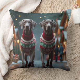 Almofada Cães Weimaraner Natal Neve Férias