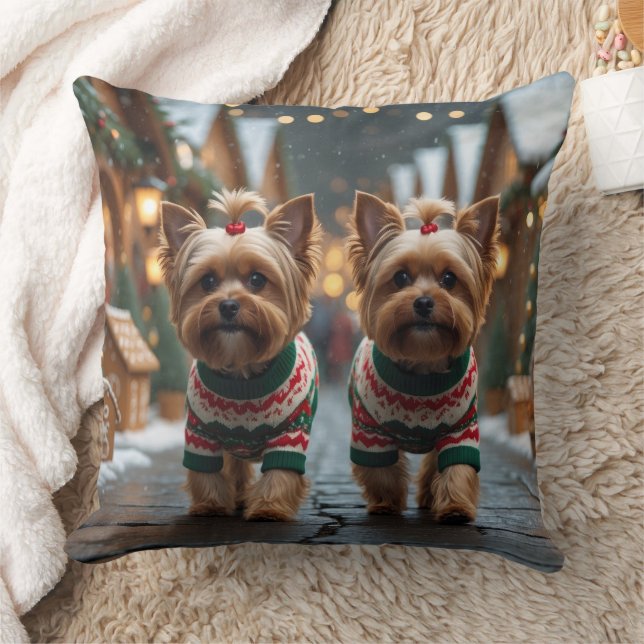 Almofada Cães Yorkipoo Natal Neve Feriado (Cobertor)