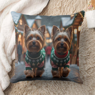 Almofada Cães Yorkshire Terrier Natal Neve Férias 