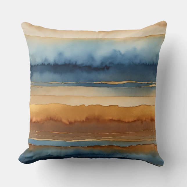 Almofada Café azul e abstrato de creme (Frente)