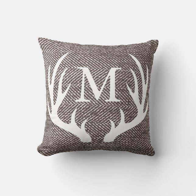 Almofada Café Brown Herringbone & Deer Antlers (Frente)