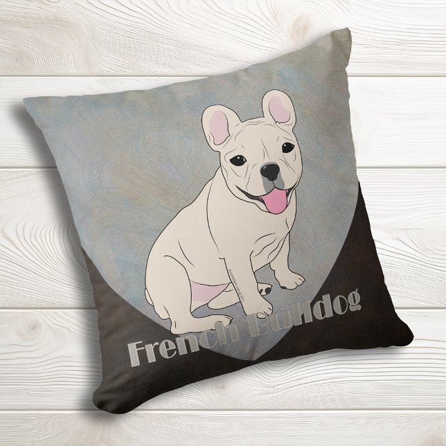 Almofada Café Castanho Azul Grunge Azul (French Bulldog Coffee Brown Blue Ice Grunge Throw Pillow for Frenchie lovers)