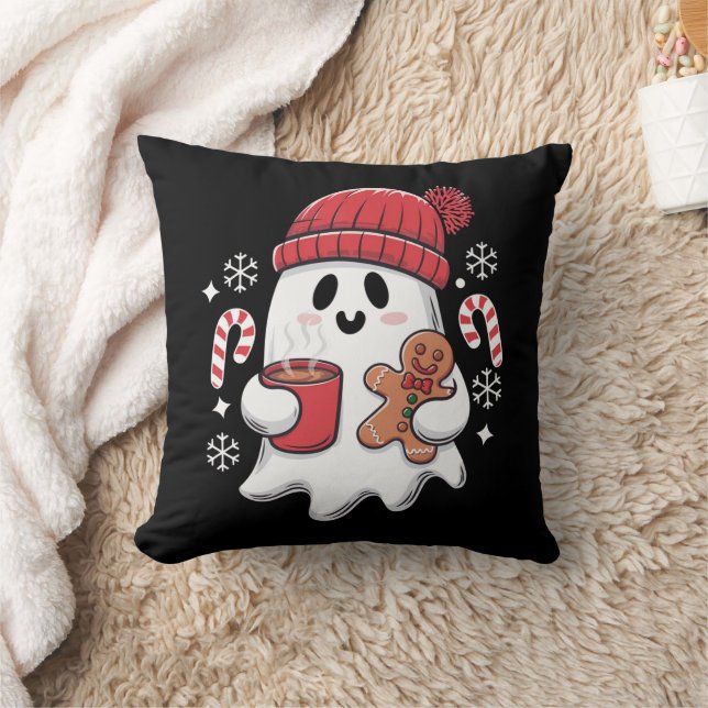 Almofada Café com Fantasma Fofo de Natal Café de Natal com  (Cobertor)