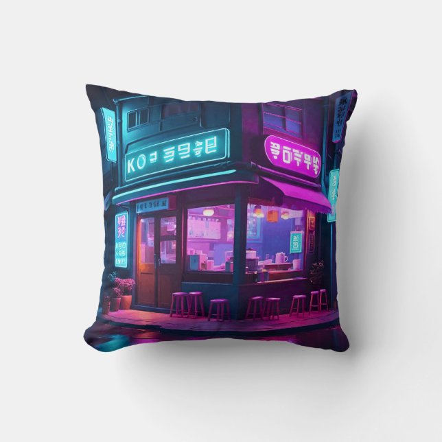 Almofada Café Coreano Neon LoFi Arte  (Frente)
