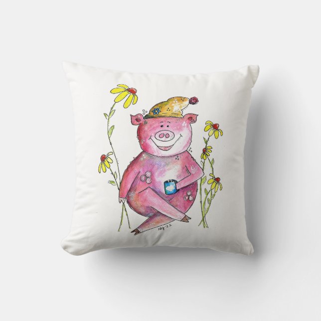 Almofada Café de Bebendo de porco branco (Frente)