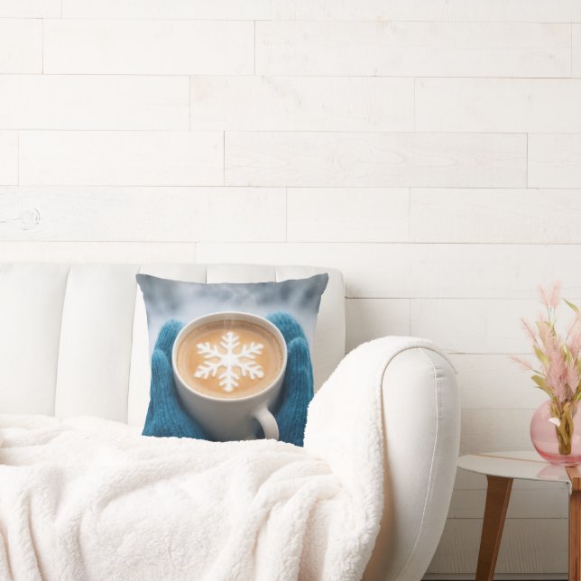 Almofada Café de Inverno com Luvas e Floco de Neve (Sofá)
