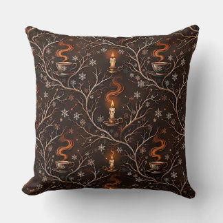 Almofada Café de Inverno e Velas Padrão de Dark Academia