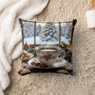 Almofada Café de Natal e Bolachas Cena de inverno