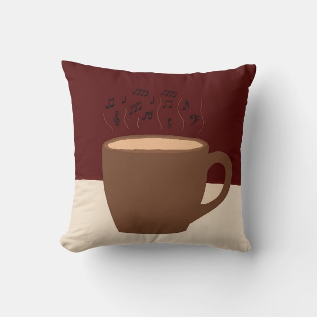 Almofada Café e Música - Xícara de Café com Vapor Musical (Frente)
