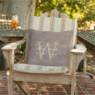 Almofada Café Linen Monogramas Guarda-Casamento