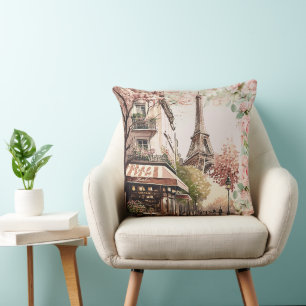 Almofada Café Parisiense Torre Eiffel Blush Rosas Franceses