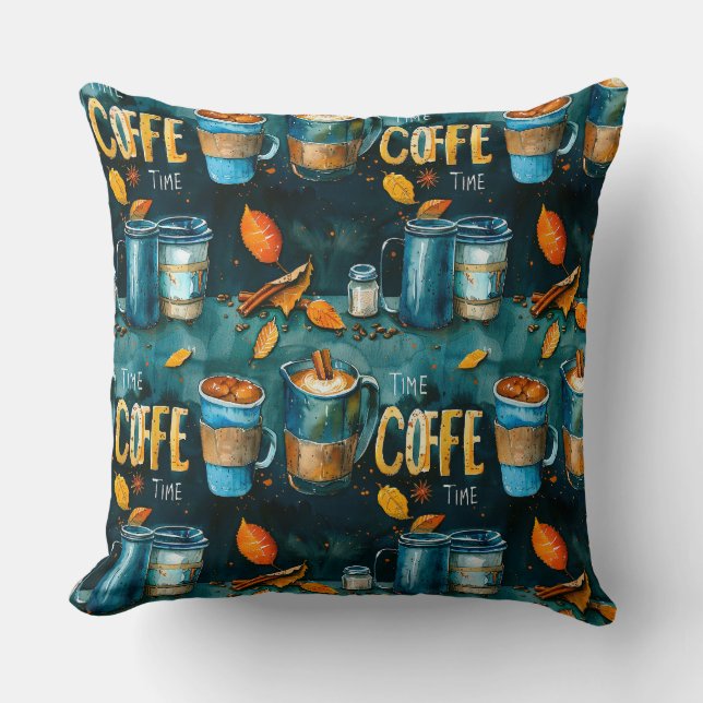 Almofada Cãibras de café, potes, canela, lápis de água (Frente)