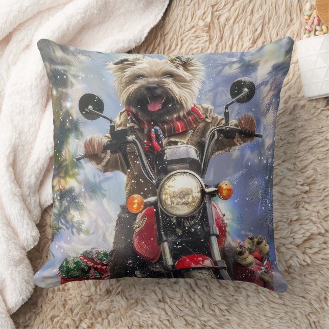 Almofada Cairn Terrier Dog Dirigindo motocicleta Natal (Cobertor)