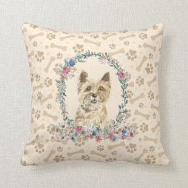 Almofada Cairn Terrier Dog Paw Print & Floral Cute