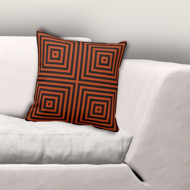 Almofada Caixa Aninada Elegante Preto e Laranja (Elegant Nested Box Black & Orange Throw Pillow)