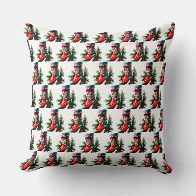 Almofada Calçado de Natal Vermelho com uma árvore de Natal (Frente)