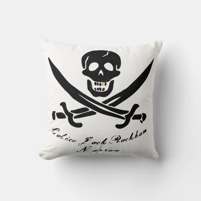 Almofada Calico Jack Nassau Pirate Flag Jolly Roger (Frente)