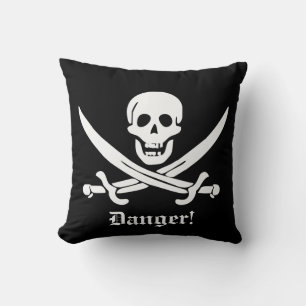 Almofada Calico Jack Pirate Flag Skull e Cutlass Warning