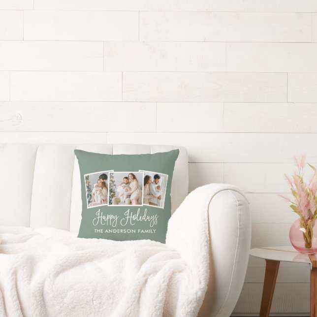 Almofada Caligrafia 3 Fotos Feliz Férias Sábias Verde (Sofá)