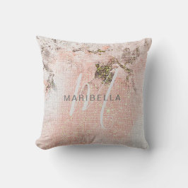 Almofada Caligrafia de Monograma Floral Romântica Rosa Bege