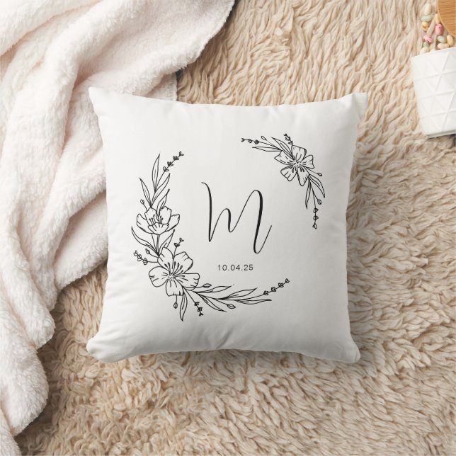 Almofada Caligrafia Floral Monograma Moderna (Cobertor)