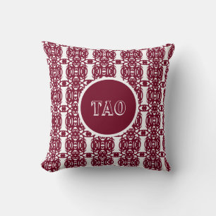 Almofada Caligrafia Tao estilosa em burgundy e branco