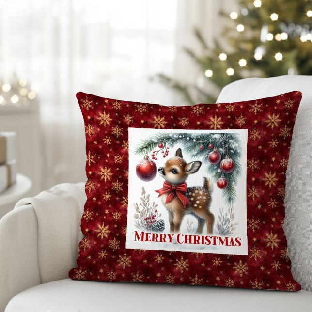 Almofada Calm Snowy Fawn Christmas Forest Gift Christmas  (Whimsical Baby Fawn Cozy Winter Kids Room Decor Christmas Pillow

)