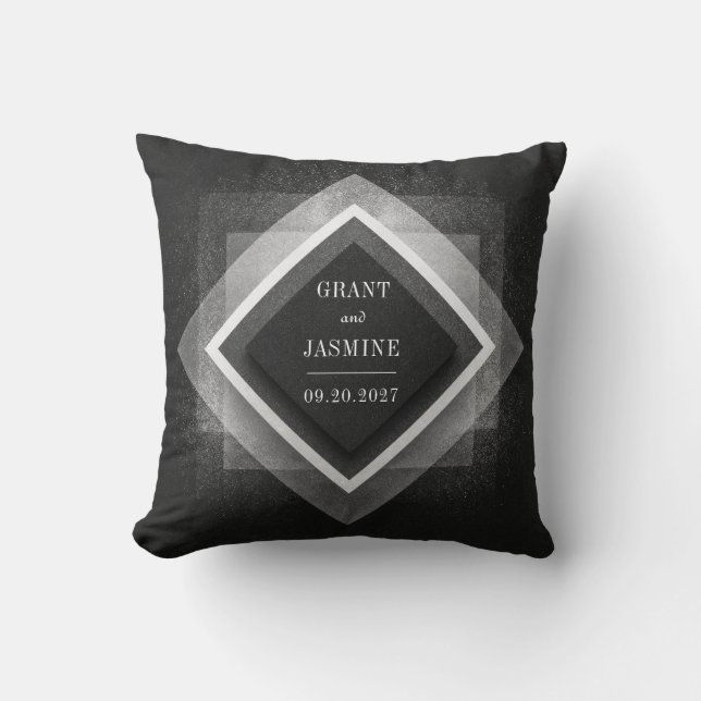 Almofada Camada de Brilho Preto e Branco Abstrato Diamante (Frente)