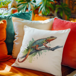 Almofada camaleão em cores vibrantes de aquarela