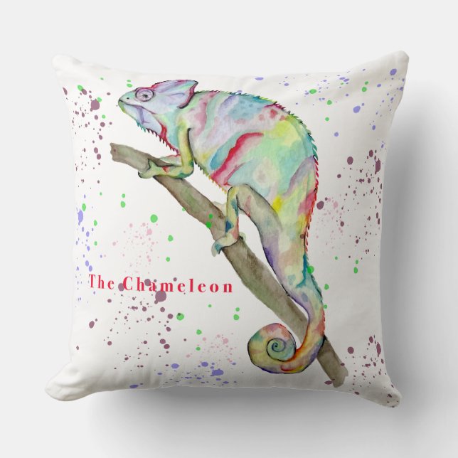 Almofada Camaleão engraçado de aquarela (Frente)