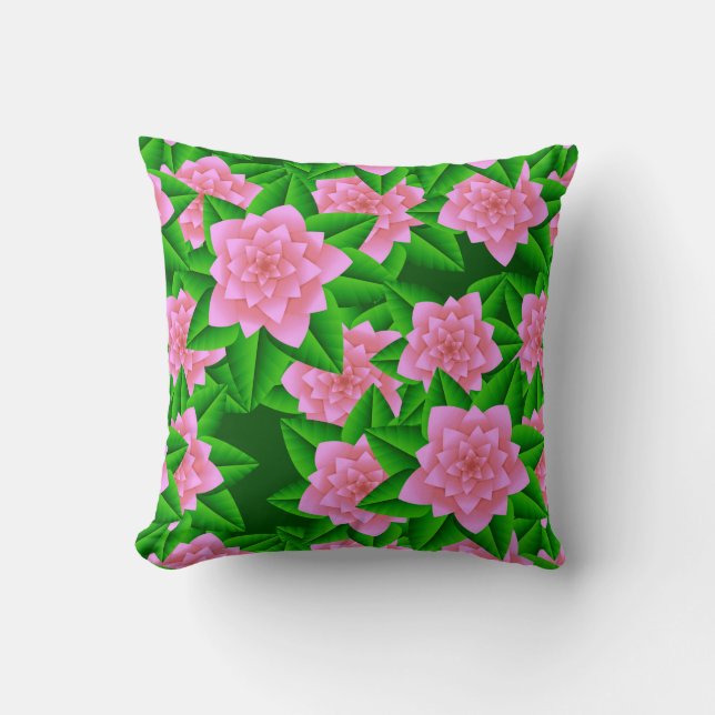 Almofada Camellias rosa-gelo e folhas verdes (Frente)