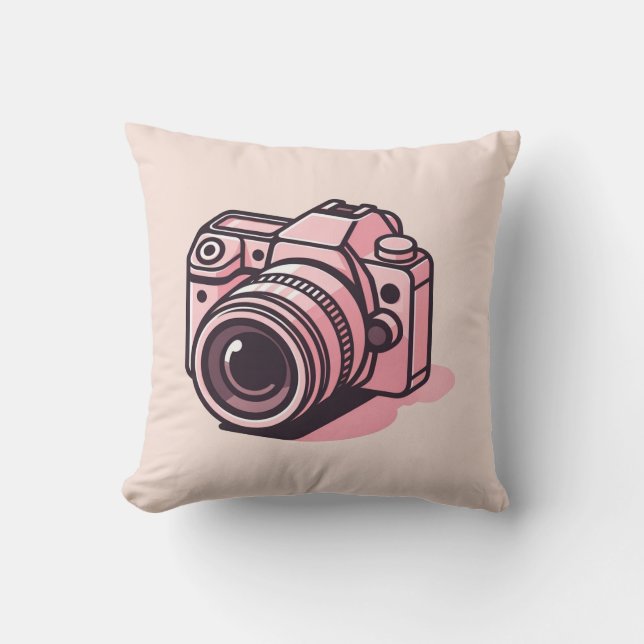 Almofada Câmera DSLR Rosa na Moda Fotografia Personalizada (Frente)