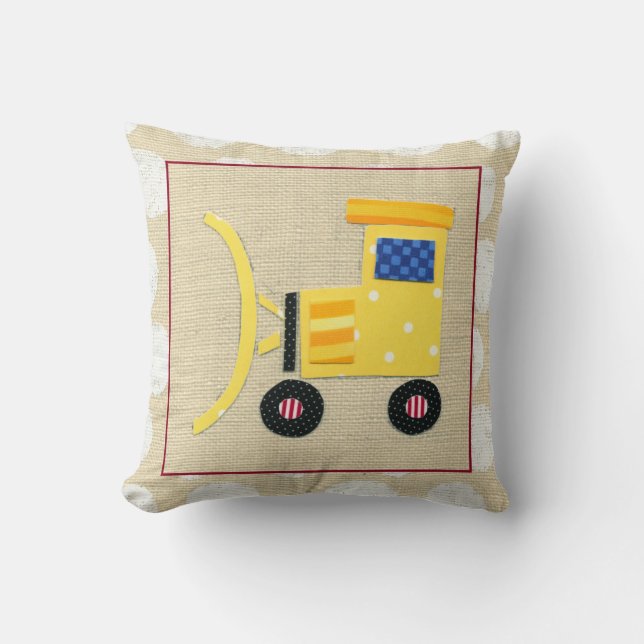 Almofada Caminhão de Brinquedos Amarelos Bulldozer de Chari (Frente)
