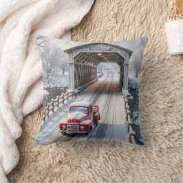 Almofada Caminhão Retro Vermelho e Ponte Coberta