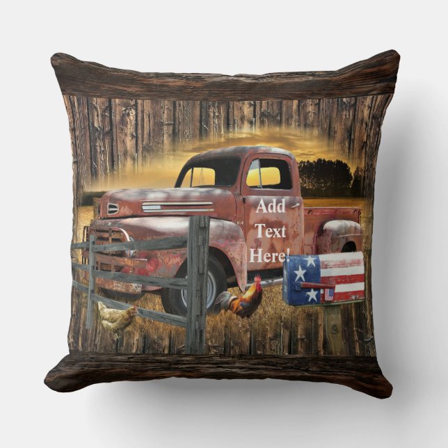 Almofada Caminhão Vermelho Antiquado Vintage Caminhão Fazen (Frente)