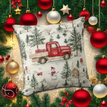 Caminhão Vermelho com presentes e boneco de neve