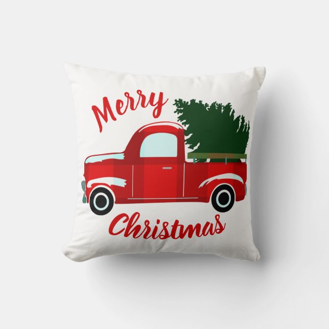 Almofada Caminhão Vermelho de Natal Rústico Feriado de Nata (Frente)