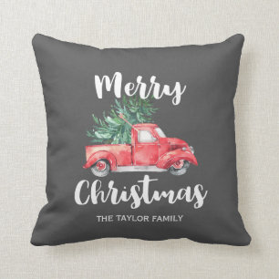 Almofada Caminhão vermelho e Natal cinzento da árvore