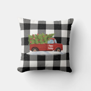 Almofada Caminhão Vermelho Natal Na Xadrez